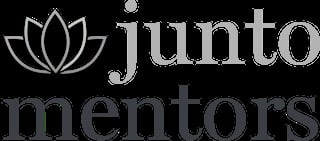 Junto Mentors logo featuring a lotus flower icon with text on black background