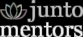 Junto Mentors logo with lotus flower icon and white text on dark background